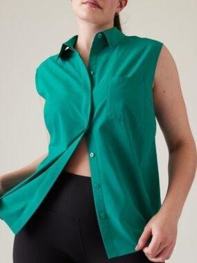 Athleta NWOT Button-Front Shirt - Green